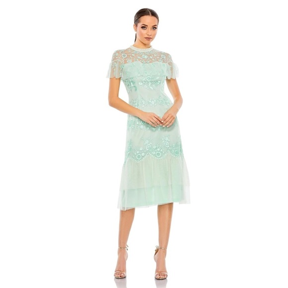 MAC DUGGAL 35147 NWT High Neck Mesh Tier Embroidered Dress - Picture 1 of 5